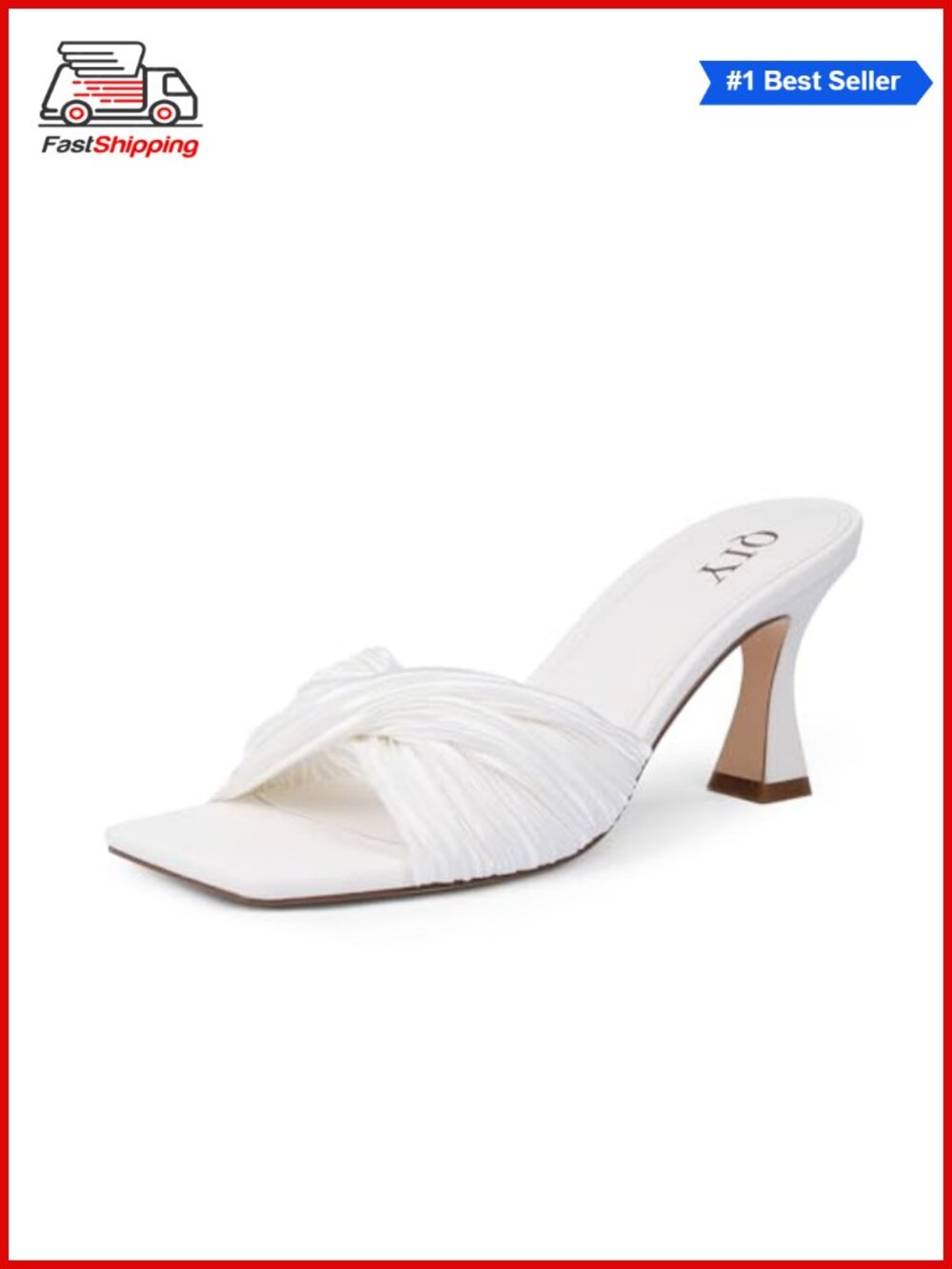 QIY Mule Heels for Women Open Square Toe Mid Heel Satin Slip On